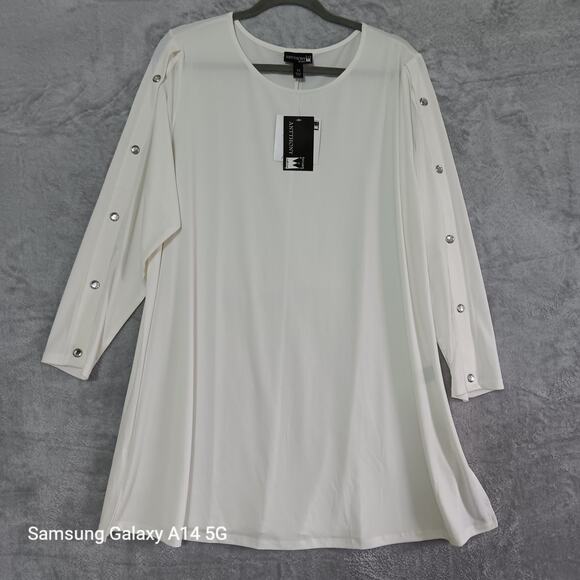 Antthony Original Cream XL Tunic Top Minimal Snap Sleeves Neutral Workwearchara - Picture 1 of 12